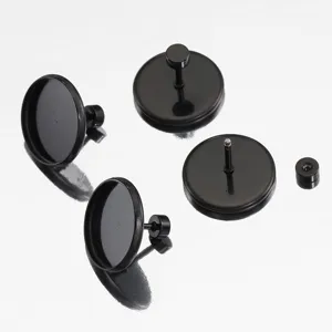 Plateau de boucles d'oreilles rond en acier inoxydable pour fabrication de bijoux DIY.