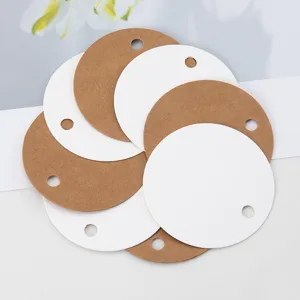 Blank round paper tags kraft and white cardstock gift tags with hole for DIY crafting packing.