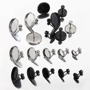 Composants de plateau de clous de boucles d'oreilles en acier inoxydable plat rond DIY.