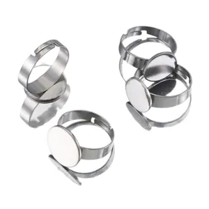 Stainless steel blank ring base adjustable flat tray DIY jewelry findings 8-12mm