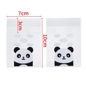 Cute cartoon panda print transparent OPP bag for cookies and jewelry details with size.