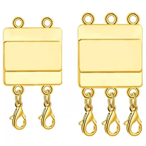 Gold multi strand magnetic clasp set double and triple row lobster clasps for DIY jewelry making.