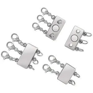 Close-up view of silver magnetic multi-strand clasps with lobster hooks for DIY jewelry making.