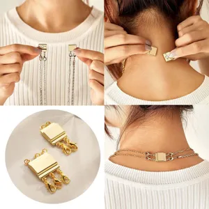 Magnetic layered necklace clasps double triple row lobster clasp jewelry making DIY accessories