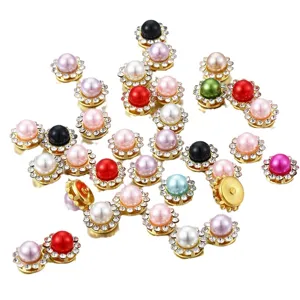 Boutons strass perles dorés ronds pour accessoires cheveux et travaux de couture DIY.