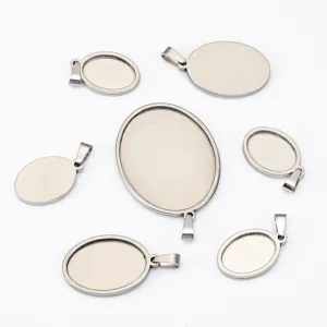 Roestvrijstalen ovale hanger tray lege bezel voor DIY ketting sieraden accessoires