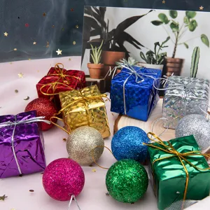 Adornos Colgantes para Árbol de Navidad Cajas de Regalo Láser Bolas de Espuma con Purpurina Suministros Decorativos