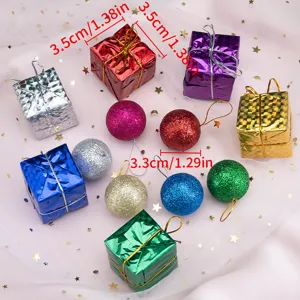 Adornos colgantes de árbol de navidad cajas de regalo láser y bolas brillantes para fiesta