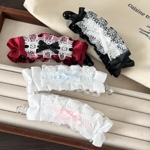 Pinza de plátano con encaje Lolita lazo cinta horquilla de pelo dulce accesorio mujer.