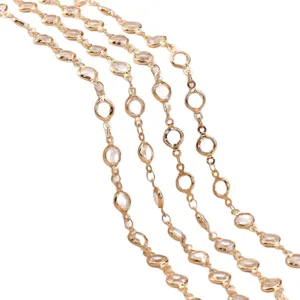 Catena con castone in cristallo zircone dorato per creazione di gioielli fai da te