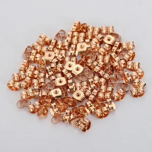Detail view of rose gold stainless steel butterfly earring backs, diy jewelry findings bulk.