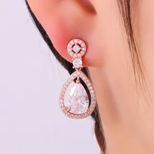 Roségoud druppel kubieke zirkonia oorbellen, elegante trouw kristalen sieraden voor dames.