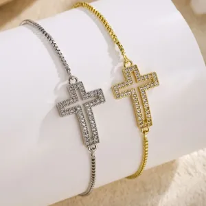 Mooie verstelbare zirkonia holle kruis armband stijlvolle mode sieraden voor dames