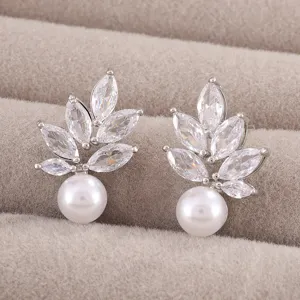 Elegante markies zirkoon blad parel oorknopjes voor vrouwen chic feest sieraden