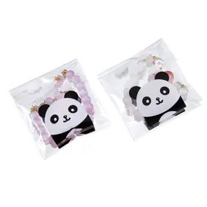 Cute panda design transparent OPP self-sealing bags with bead bracelets packaging set for retail.