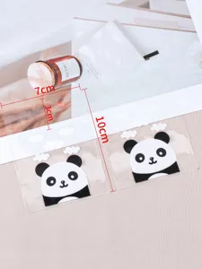 Transparent OPP self-sealing cookie bag with cute panda print and dimensions for jewelry.