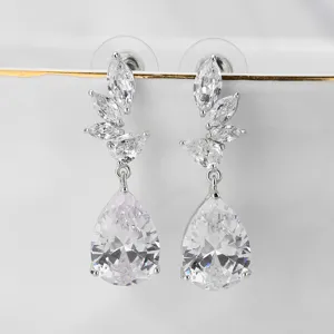 Elegante verzilverde druppel zirkonia bruids oorknopjes, sprankelende feest sieraden voor vrouwen