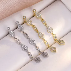 Luxe Ruitvormige Ketting Lange Hanger Oorbellen Ingelegd met Zirconia voor Vrouwen Koperen Geometrische Oorbellen Bruiloft Feest Sieraden Cadeau