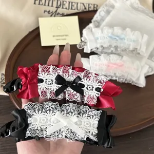 Lolita dulce encaje lazo pinza de plátano para el cabello mujer, elegante accesorio retro