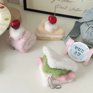 Cute plush dessert keychain featuring cake and sandwich shapes for stylish bag decoration.