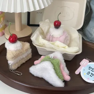 Cute cartoon food plush doll keychain featuring cake slice and sandwich dessert designs for bags.
