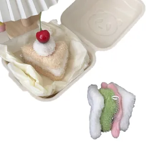 Cute cartoon plush cake sandwich keychain set, soft dessert bag pendant charm for daily use.