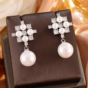 Elegante oorbellen met parels en fonkelende zirkonia stenen voor dames en meisjes