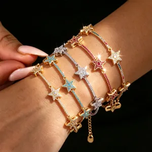 Vergulde Koperen Ster Strass Armband Pentagram Hip Hop Sieraden Voor Vrouwen Unisex Street Style Accessoire Cadeau