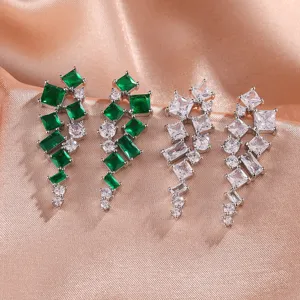 Luxe Koperen Strass Kwastje Druppel Oorbellen Voor Vrouwen Geometrische Waterdruppel Vorm Lange Hangoorbellen Trouwsieraden