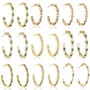 Rakol Luxe Koperen Smaragdgroene Zirconia C-Vormige Oorbellen Voor Vrouwen Goud Zilver Verguld Zirconia Ingelegde Oorknopjes Feest Sieraden Cadeau