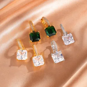 Vierkante Zirconia Koperen Oorbellen Luxe Smaragdgroen Geometrische Sieraden Voor Vrouwen Bruiloft Banket Elegante Accessoires