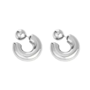 Roestvrij staal dubbelzijdige bal oorringen voor vrouwen trendy moderne stijl sieraden