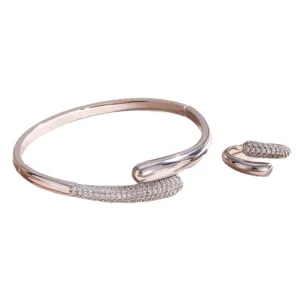 Roségleurige pave kristal slang manchet armband en ring set modieuze sieraden voor dames