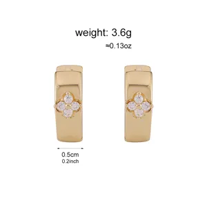 Franse vintage stijl vergulde kubieke zirkonia klaverblad creolen oorbellen elegante dames sieraden