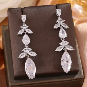 Luxe Lange Kwast Waterdruppel Zirconia Bruids Oorbellen Koper Zilver Verguld Elegante Bruiloft Sieraden Vrouwen Cadeau