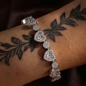 Luxe Pave Strass Hart Schakelarmband Voor Dames Koper Goud Zilver Verguld Romeinse Stijl Bruiloft Verjaardag Sieraden Cadeau