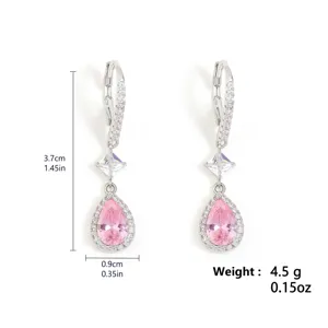 Prachtige roze zirkonia hangende oorbellen voor vrouwen, elegante lange bruids sieraden.