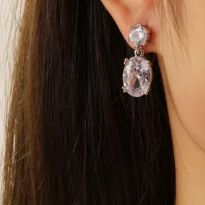 Mode Dubbel-Laag Strass Druppel Oorbellen Voor Vrouwen Lichte Luxe Geometrische Koperen Vergulde Temperament Oorbellen Sieraden