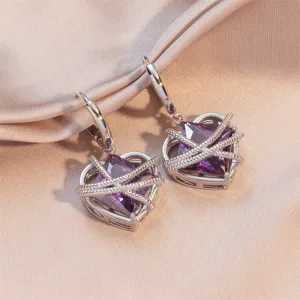 Zoet Cool Paars Zirconia Hart Oorbellen Voor Vrouwen Gesmolten Lava Druppel Olie Vierkante Edelsteen Oorbellen Klein Ontwerp Sieraden