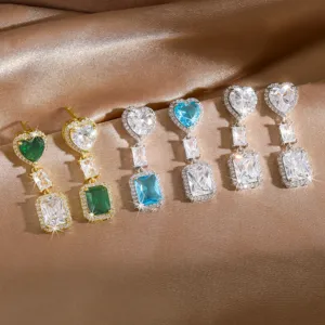 Luxe Hartvormige Zirkonia Lange Hangende Oorbellen Elegante Strass Kwastje Oorbellen Voor Vrouwen Bruiloft Sieraden Cadeau