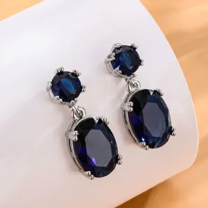Elegante dubbellaagse blauwe zirkonia hangende oorbellen voor vrouwen mode sieraden