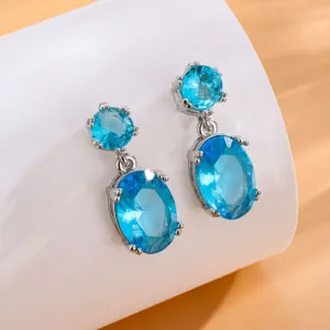 Prachtige dubbellaagse blauwe zirkonia hangende oorbellen voor dames mode sieraden hoofdweergave