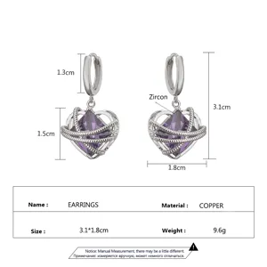 Zoete coole paarse zirkoon hart lava oorbellen koper 3.1x1.8cm modieuze sieraden