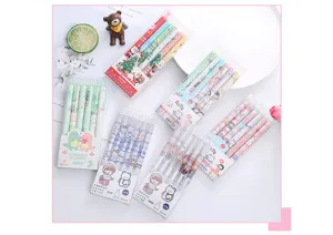 Cute boxed retractable gel ink pens set, 0.5mm black quick dry student stationery.