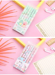 Cute boxed retractable gel pens with lovely cartoon designs for student writing and office stationery.