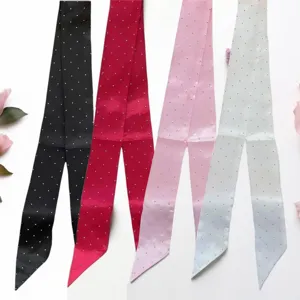 Femme Mode Ruban Satin Bandeau Cheveux Longue Bande Foulard Soie Couleur Unie Décor Strass Foulard Poignée Sac