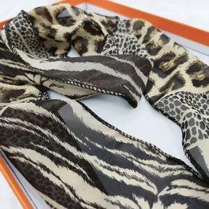 Leopard print skinny silk scarf twilly for women vintage neckerchief handbag ribbon accessories
