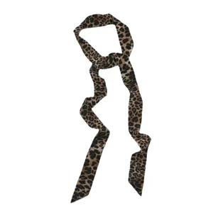 Retro khaki leopard print skinny silk scarf, fashionable neck accessory for women daily wear.