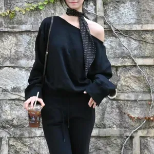Elegant black polka dot scarf French style versatile neck ribbon for women fashion daily wear