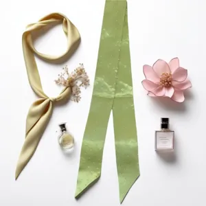 Gros plan détaillé de rubans de cheveux en satin lisse avec des accessoires assortis.